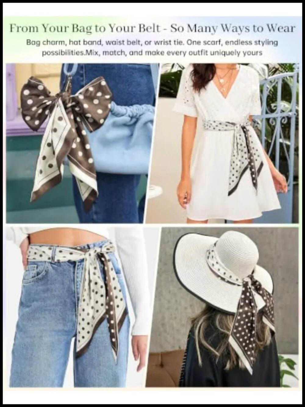 Silky Satin Scarf for Handbags and Hair - Headband Accessory for Western Outfits